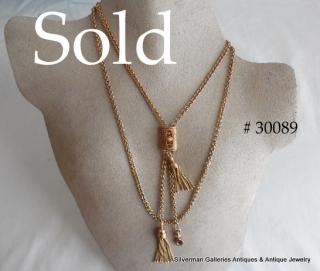 TASSLES & SLIDE 40” Gold Chain Swivel Necklace