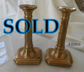 “HARRISON ... PATENT”  Pair of Brass Candle Sticks  (signed)