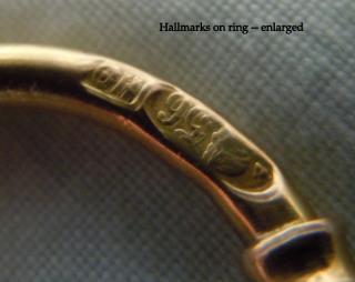 Close-up of hallmarks on ring
