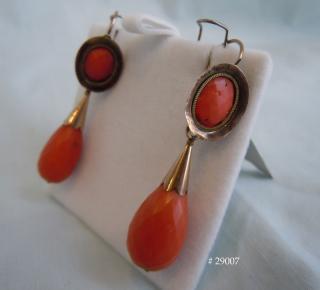 Archaeological Revival 18k Gold & Mediterranean Coral “Shield & Pendant” Day-&-Night (Tops & Drops) earrings