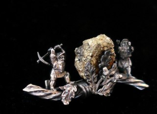 "TWO MINERS with GONDO ORE NUGGET" Miniature Sculpture in-the-round