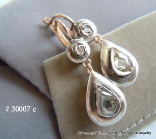 Pear Shape Rose Cut Diamond Drop Earrings