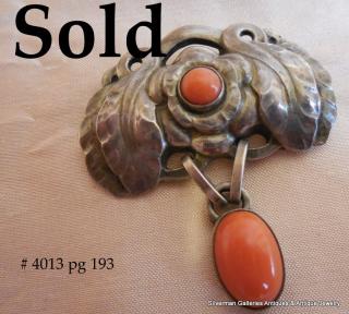 CORAL Art Nouveau Georg Jensen Brooch, designed 1904-1914