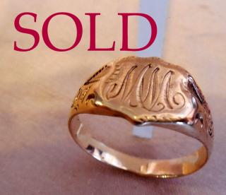 "MM" pretty American 14k Monogram Ring, Circa 1915 - 25