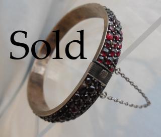 BOHEMIAN GARNETS Triple Row Hinged Cuff Bracelet