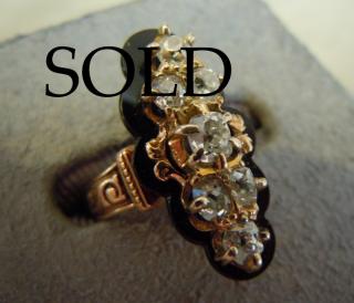 VICTORIAN 18K Seven Diamonds  Black Onyx  ring circa 1860-1870