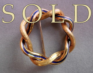 "ENTWINED" mid-century 18k & Blue Enamel Circle Brooch, Italy