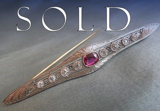 EDWARDIAN Ruby, Diamonds, Platinum & Gold Bar Pin