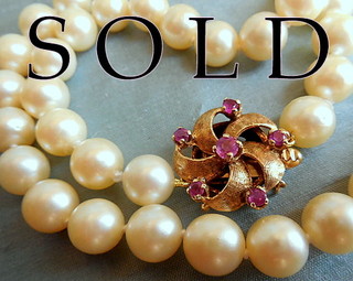 RUBIES LOCK CHOKER of mid-century Japanese Akoya Cultured Pearls