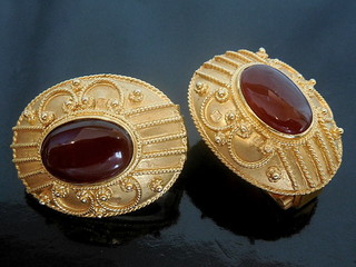 REVIVALIST  18K GOLD & CARNELIAN Oval Earrings