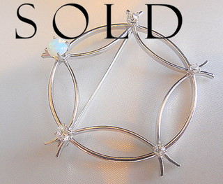 "STARS & PLANET" mid-century modern 14k white gold brooch