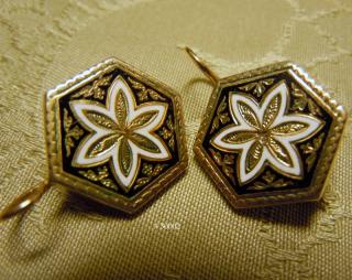 Victorian circa 1870's Enameled Flower Earrings