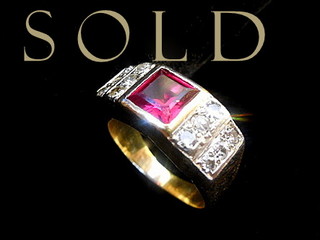 ART DECO RUBY (1-3/4 ct, lab origin) and TWELVE DIAMONDS (1/2 ct) Ring