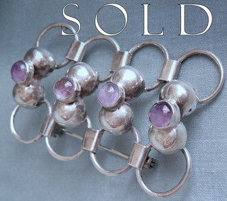 FOUR AMETHYSTS & SILVER big bold hand-made brooch