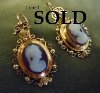 FRENCH HIGH VICTORIAN 18k gold & Hardstone Cameo Earrings