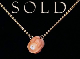 Carved Coral Rose Bud in 14k Gold