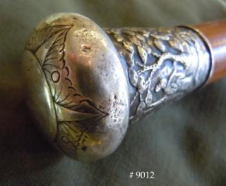 Chinese Export Silver & Full Bark Malacca Walking Stick