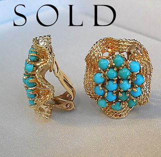 TURQUOISE CLUSTER 14K EAR CLIPS