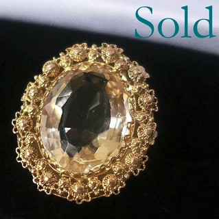 ANTIQUE GOLD CANETILLE Seven Carat Faceted Yellow Citrine Quartz Ring