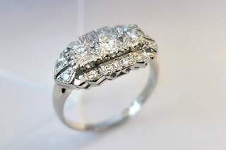 PLATINUM "THREE-IN-A-ROW" Art Deco Diamonds ring