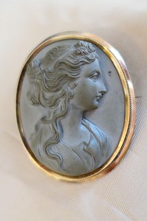 Antique "Grand Tour" Lava Cameo of a Goddess in original 14k frame