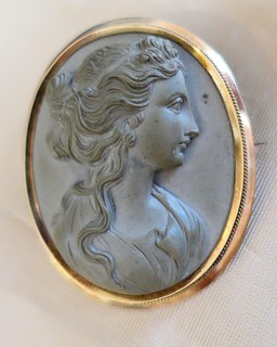 Antique "Grand Tour" Lava Cameo of a Goddess in original 14k frame