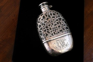 VICTORIAN STERLING 1899 (dated) Silver & Glass Flask