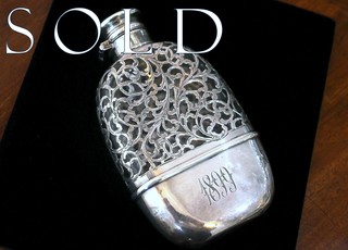 VICTORIAN STERLING 1899 (dated) Silver & Glass Flask