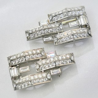 PLATINUM & DIAMOND CLIP BROOCHES, PAIR, High Art Deco circa 1925