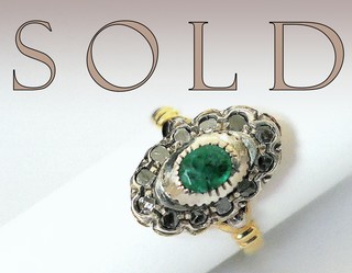 RENAISSANCE REVIVAL 18K OVAL-TOP RING, EMERALD AND TWELVE LASQUE-CUT DIAMONDS
