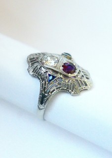 DIAMOND & RUBY "RED, WHITE AND BLUE" RING