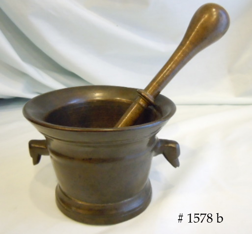 'DOG-HEAD' HANDLES BRONZE MORTAR & PESTLE