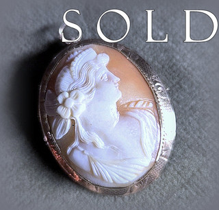 FLORA, GODDESS OF FLOWERS, Belle Epoque Shell Cameo Pin Pendant