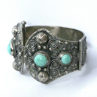 AMAZONITE & SILVER Archaeological Revival Hinged Bracelet