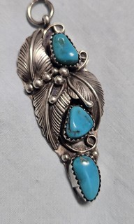 AMERICAN SOUTHWEST TURQUOISE & SILVER "Leaves, Beads & Tendrils Pendant (signed)