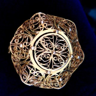 Rose Gold 14K Lacy Filigree Three Dimensional "Blossom" Pendant / Brooch