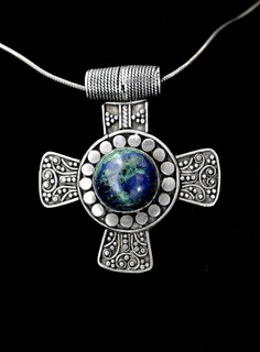GEM CHRYSOCOLLA & STERLING SILVER CROSS PENDANT
