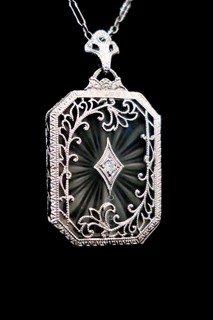 'TRELLIS' ON FROSTED RADIANT-CUT CAMPHOR GLASS WHITE GOLD 10K PENDANT NECKLACE