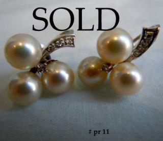 TRIPLE CULTURED PEARL, diamond accent earrings