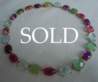 TOURMALINE & OTHER NATURAL GEMS “Gems of Maine” 14K GOLD NECKLACE