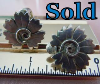 FLOWER & SPIRAL Georg Jensen # 102 Ear Clips, 1944-51 Copenhagen production marks