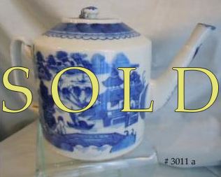 Canton Blue & White Porcelain DRUM-SHAPE Teapot