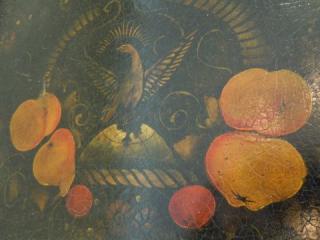 center detail :  Eagle on globe, surrounded by golden fruits