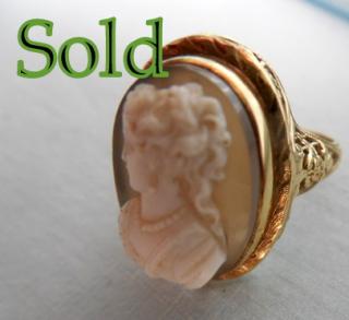 HARDSTONE CAMEO lacy openwork gold ring