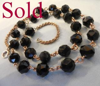 ANTIQUE ROSE GOLD and Faceted Black Onyx Beads Choker Necklace