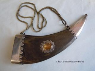SCOTS SILVER MOUNTED POWDER HORN