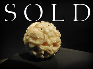 DRAGON - - DEEPLY CARVED  ANTIQUE OJIME BEAD