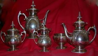 Five piece High Victorian Sterling Silver Coffee and Tea Service (plus tray, not shown here)