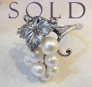 "GRAPES ON THE VINE" mid-century Japanese Cultured Saltwater Pearls Ring