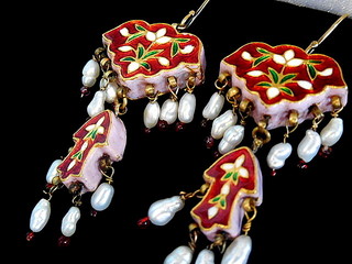 Two-tier Jaipur Gem-set Enamel & Gold Earrings in the Mughal tradition
